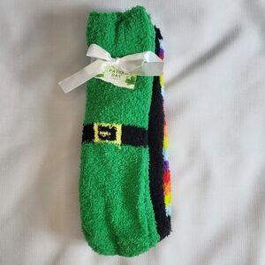 3 Pairs Womens Cozy SOCKS St Patricks Day Green Rainbow Black Fuzzy LegApparel *